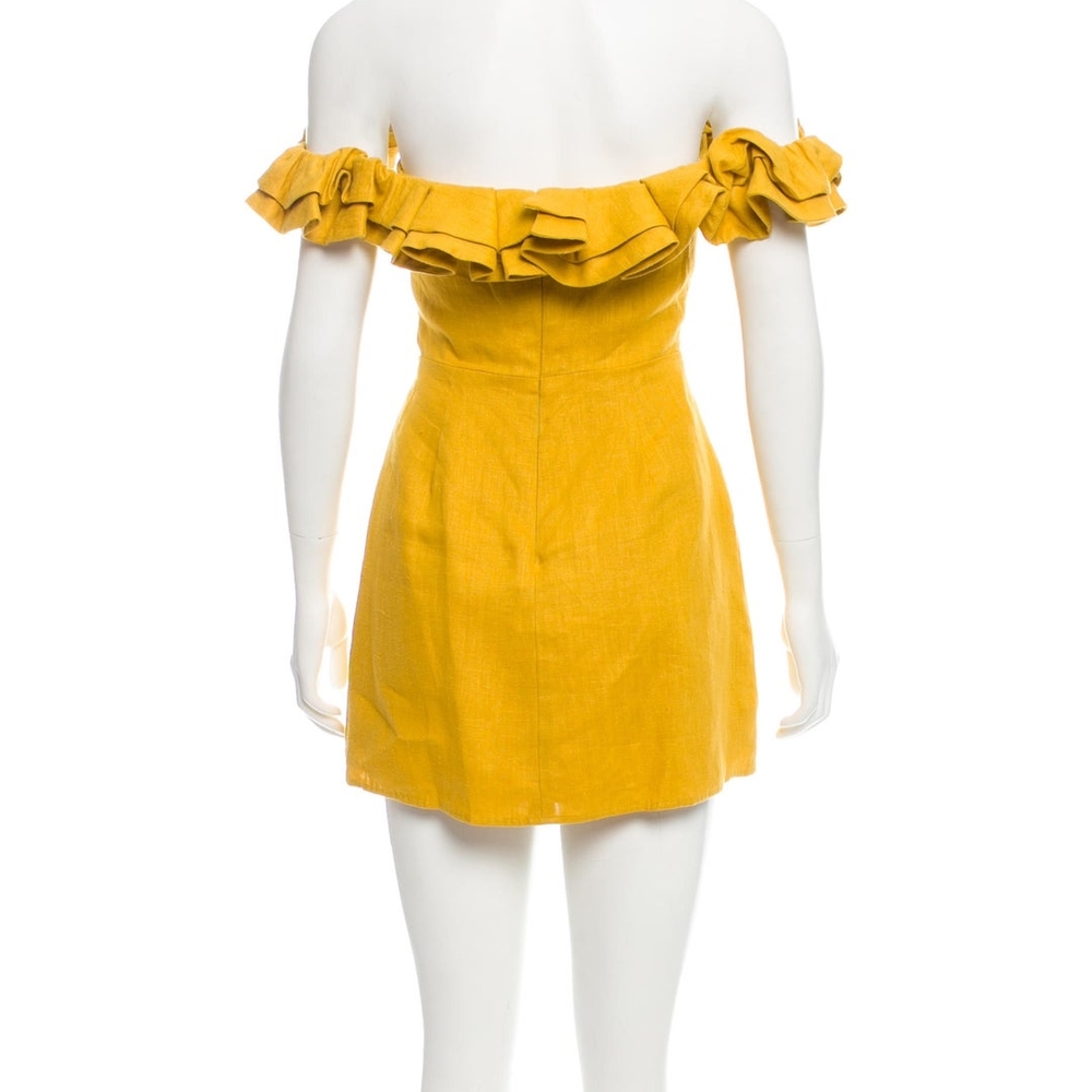 Reformation Ruffle Off Shoulder Linen Mini Dress Size 2 - Picture 3 of 6